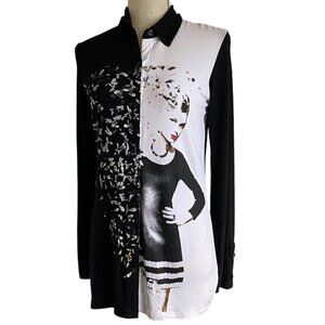 Tango Mango Colour Block Autumn Woman Button Up Top Sm/xs​​​​​​​​​